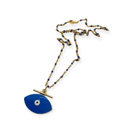 necklace steel goldblue chain and blue eye1